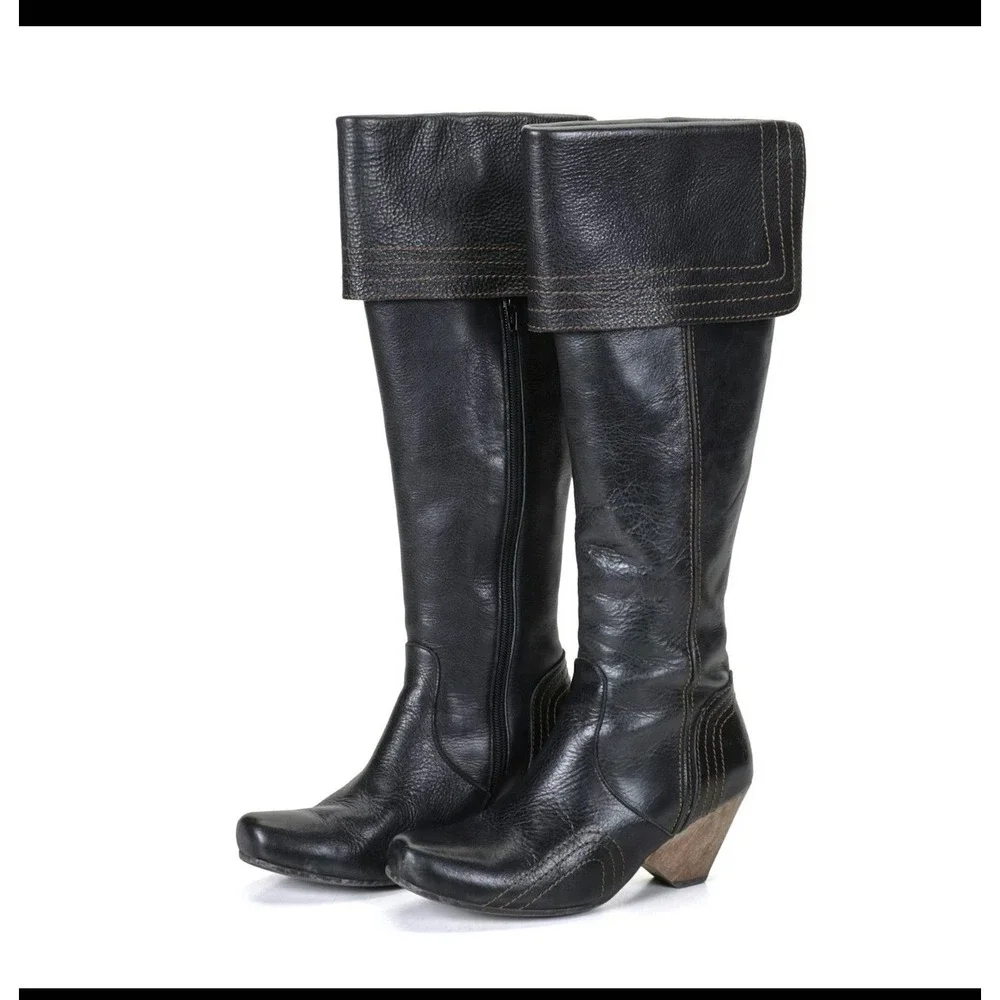 John Fluevog Ruby Creek Dallas Black Leather Over The Knee Boots Womens 6.5